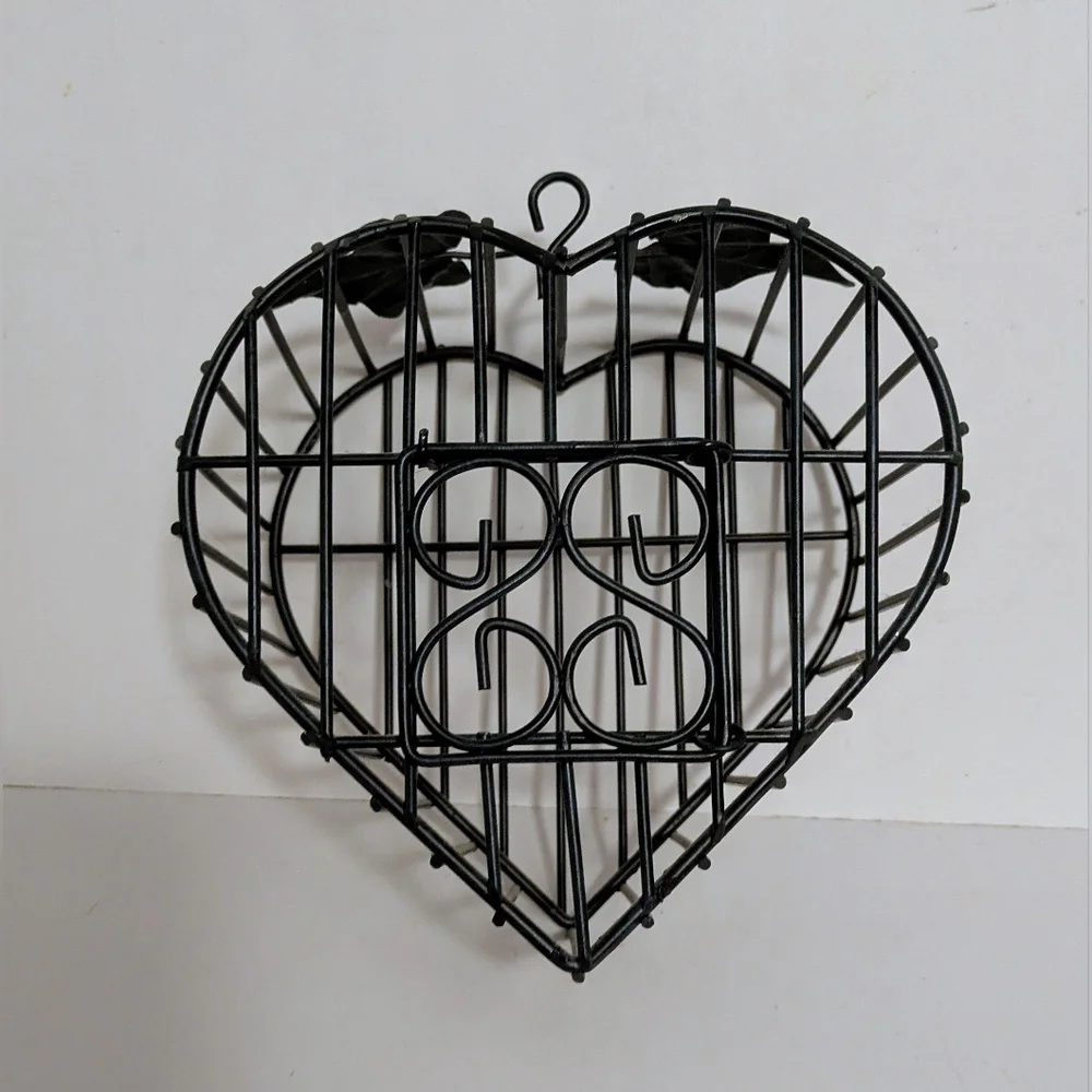 Basket Heart Shaped Bird Cage Metal Hanging  Basket Open Door Decorative Leaves